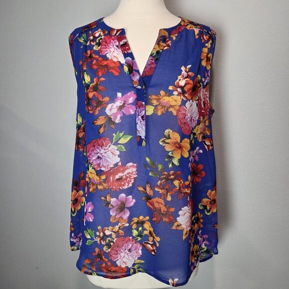 Daniel Rainn Tops - Daniel Rainn Sleeveless Floral Top Womens Large Polyester Sheer NO LINING